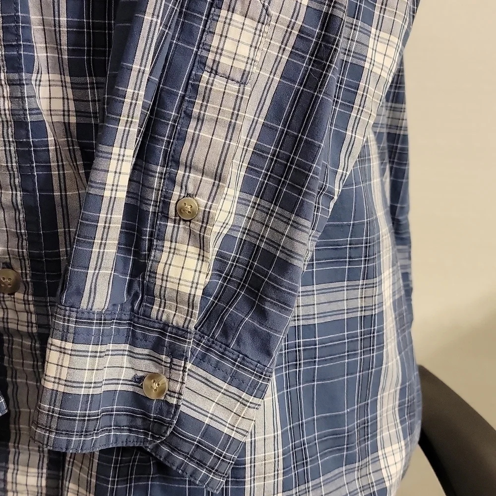 WRANGLER Rugged Wear Blue Plaid Long Sleeve Button-down Dress Shirt Size Xxl